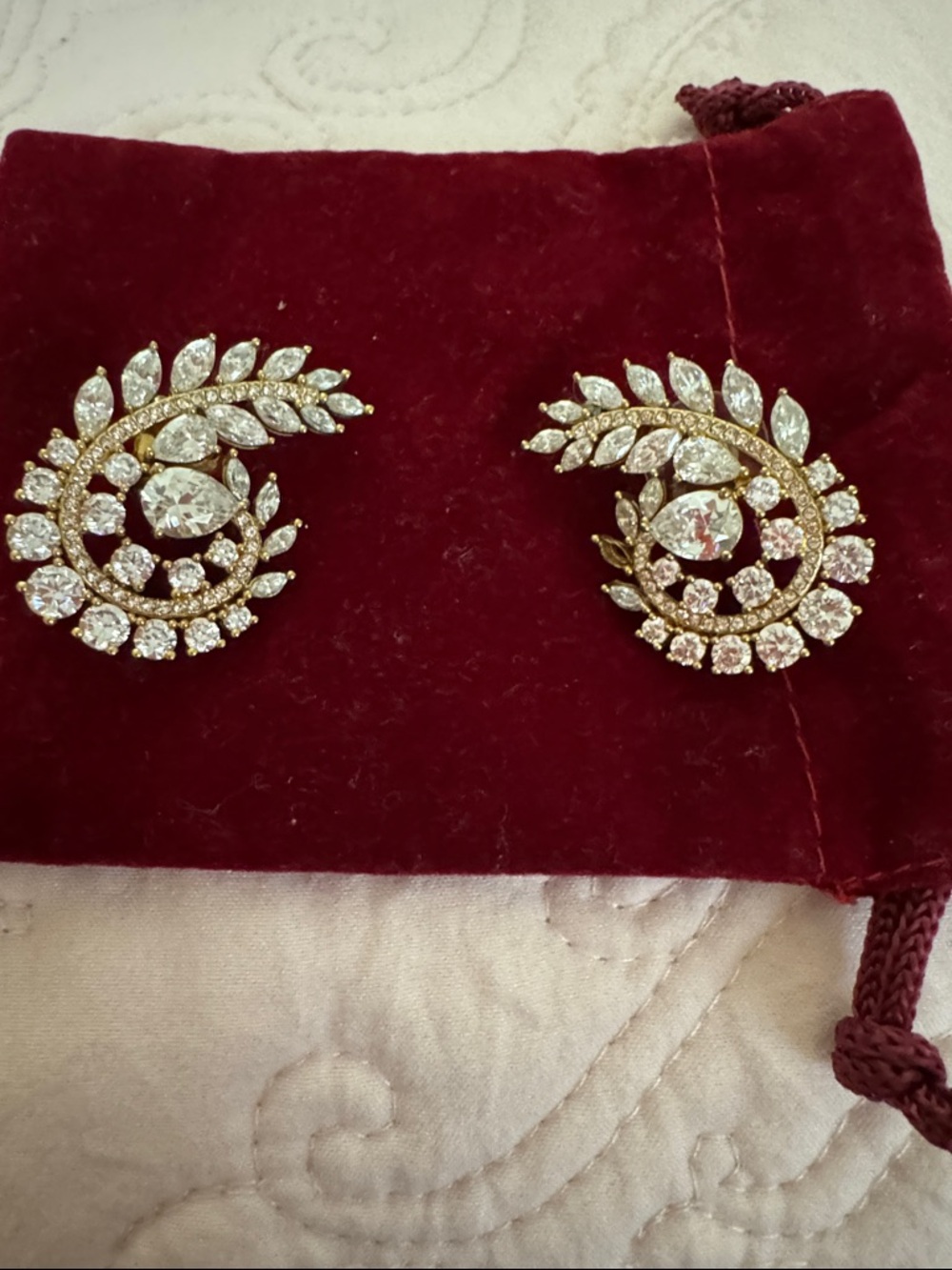 Elegant Gold-Tone Clear Crystal Paisley Statement Earrings - Women Jewelry